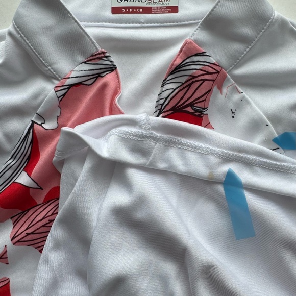 GRAND SLAM On Course Womens Top Floral Printed Funnel Neck Size S Short Sleeve - Picture 11 of 12